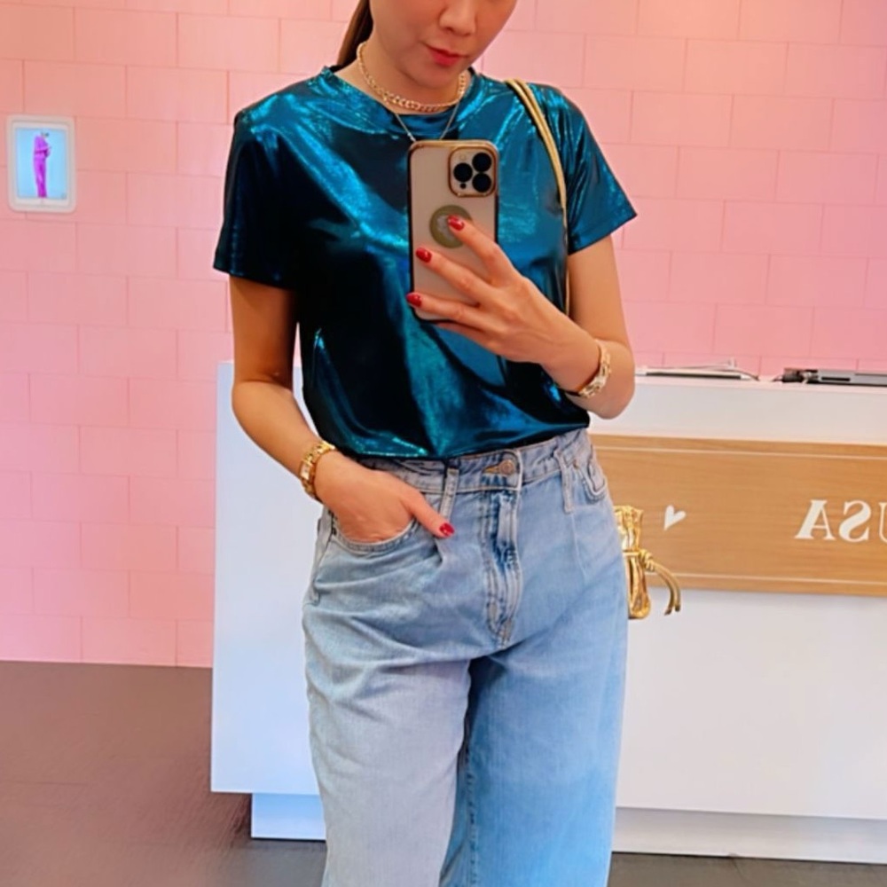 Metallic Blue Crop Top